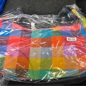 BNWT BAGGU Madras Medium Crescent Colorful Checkered Crossbody Bag